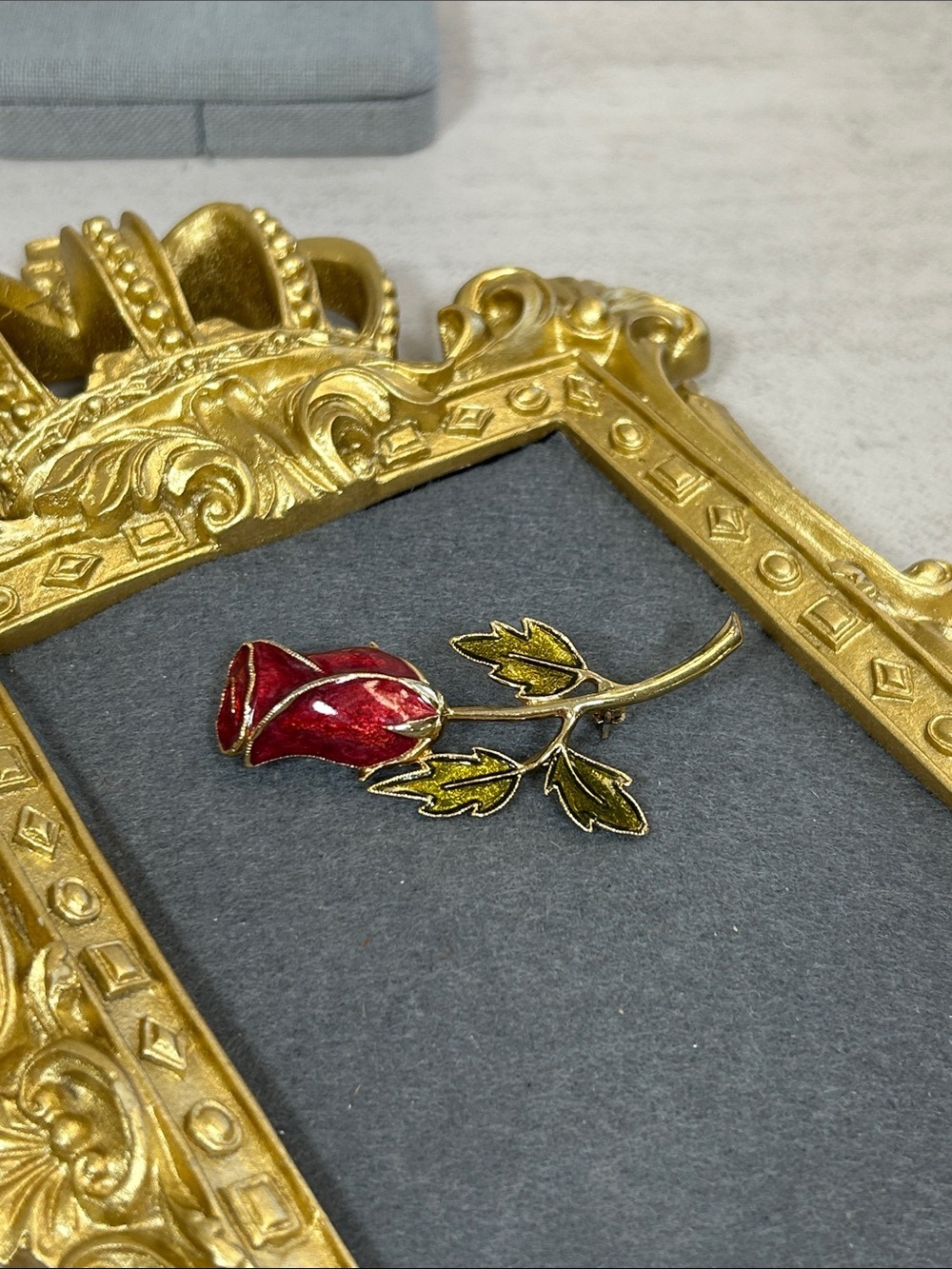 Vintage Red Enamel Rose Brooch Pin